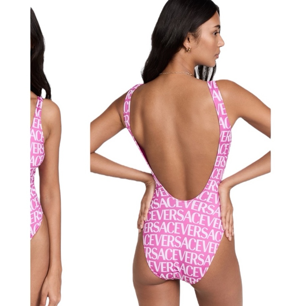 Versace Lycra Vita Pink & White One Piece Swimsuit Size 5/X Large - Picture 6 of 12